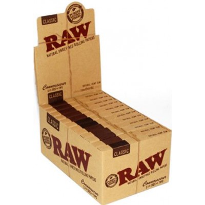 RAW CONNOISSEUR CLASSIC 1 1/4+TIPS CIGARETTE ROLLING PAPERS 24CT/PACK